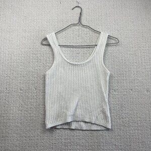 Y2K Eco by Design White Ribbed Knitted Top Sz S Lounge Minimalist Scandinavian